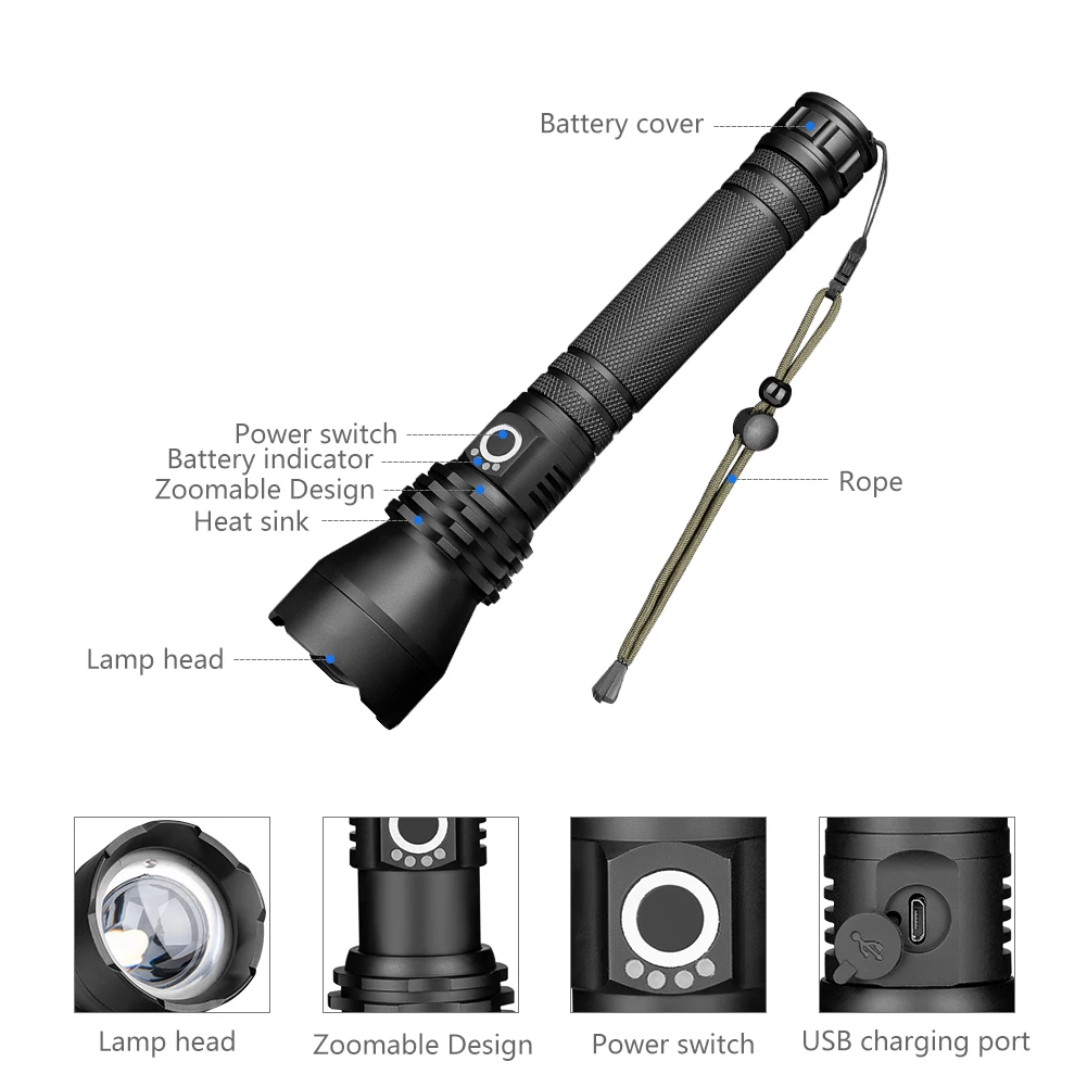 Светодиодный фонарик Zoom Focus Torch тактические фонари 3 режима освещения водонепроницаемый фонарь для наружного кемпинга рыбалки 26650