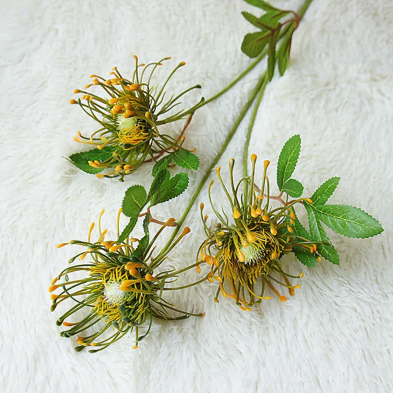 Orange 3 головки/ветка Leucospermum искусственные цветы для свадебного украшения Флорес Искусственные пластиковые искусственные цветы - Цвет: Orange