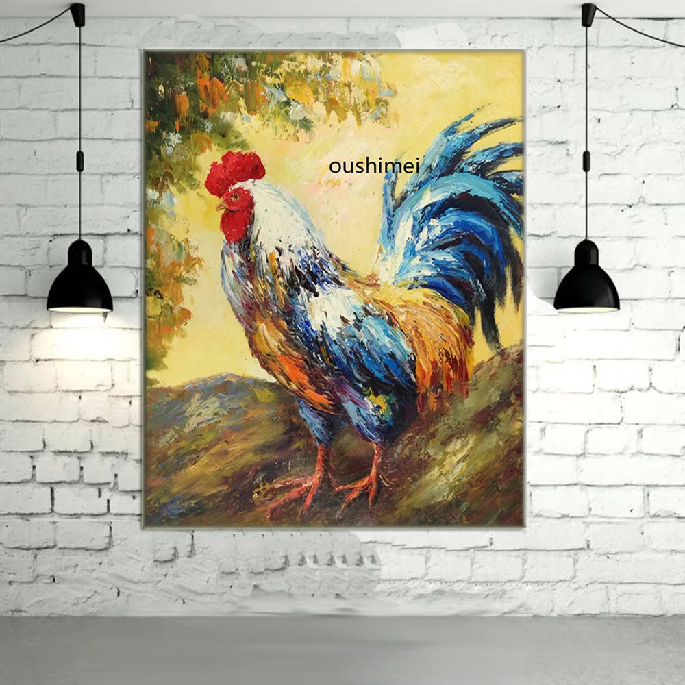 

Hand Painted Modern Knife Picture on Canvas Wall Art Cock Painting For Living Room Decor Chicken Prairie Oil Painting