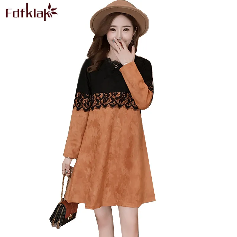 Fdfklak модная одежда для беременных с длинным рукавом Замшевое платье грудного