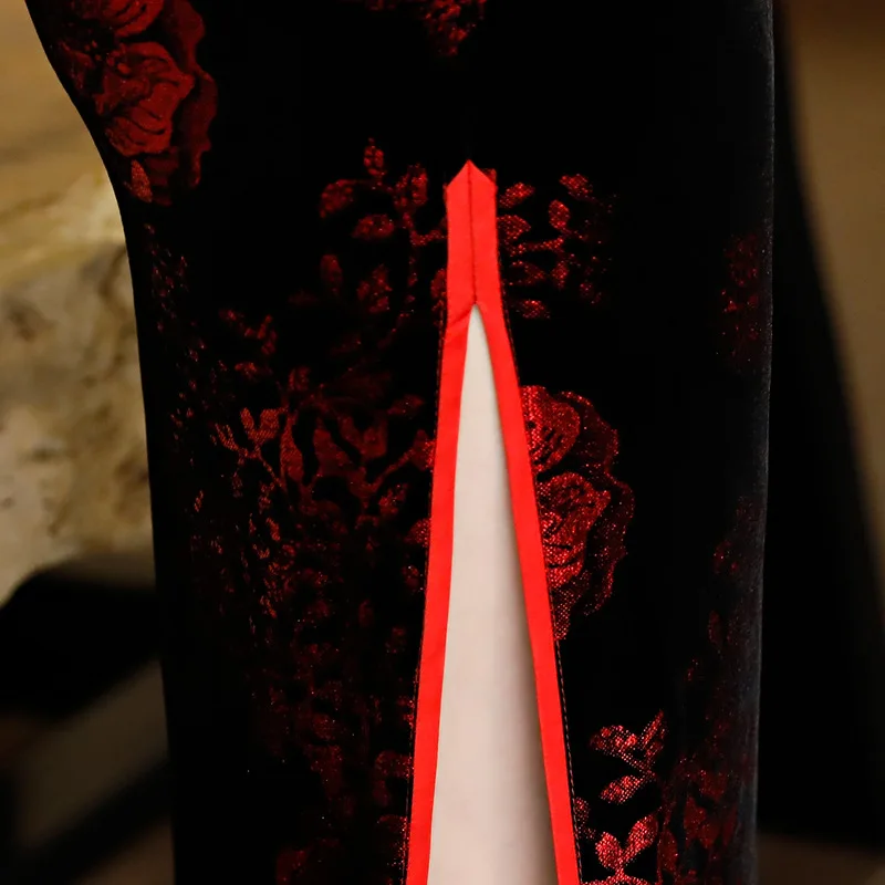 

Stylish Ladies Cheongsam 2019 Spring Chinese style Mandarin Collar Knee Length Dress Womens Qipao Slim Party Dresses Vestido