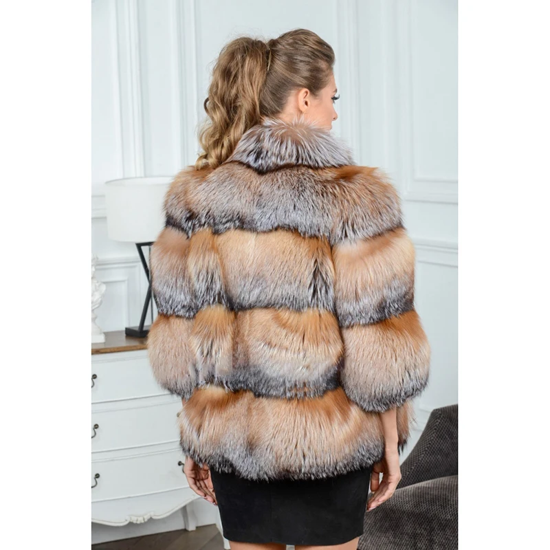 

FURSARCAR 2020 Fashion Women Natural Fur Coat Winter Gold Fox Fur Coat Luxury Whole Skin Female Jacket With Fur Collar Color