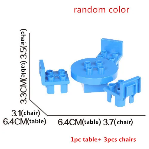 1 table 3 chairs Девушки Спальня строительные блоки части DIY игрушки кровать диван Туалет Телефон Ванна мясо Кукуруза камера аксессуары совместимы с Duploes - Цвет: 1 table 3 chairs
