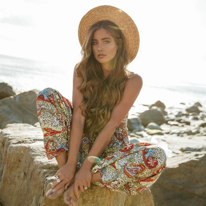 Women Casual Beach Printed Wide Leg Trousers 2018 New Ladies Loose High Waist Baggy Harem Pants Hot Sale Bohemian Floral | Женская