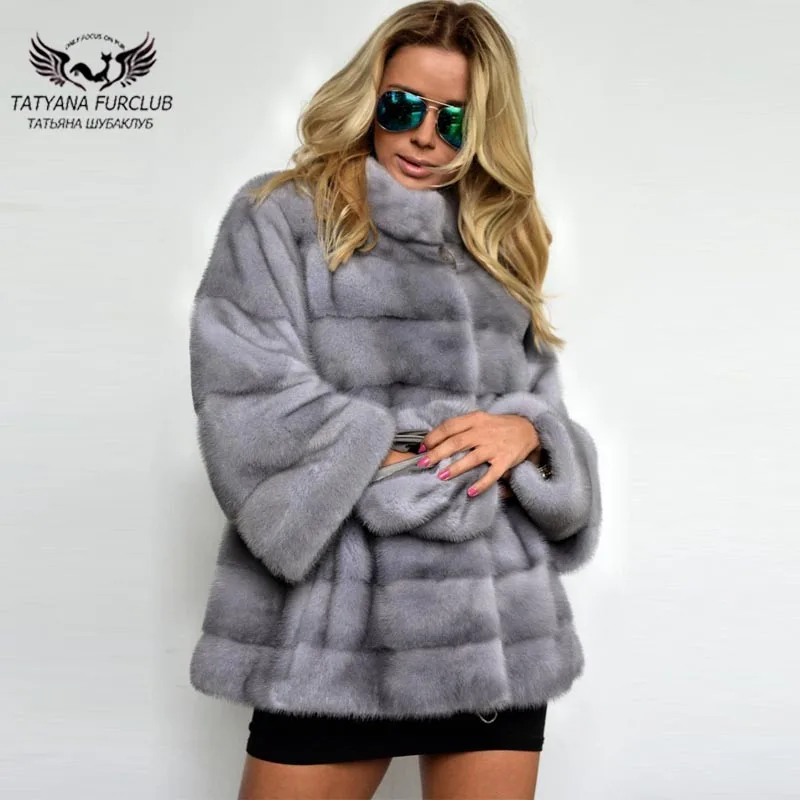 Goedkoop Tatyana Furclub Echte Bontjas Natuurlijke Nertsen Bontjassen Lange Mouw Lichtgrijs Minkbontjas Casual Hele Bont Jassen