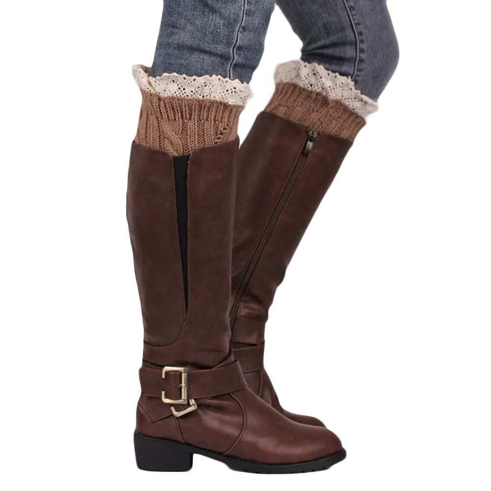 Женские вязаные носки короткие с прямым голенищем и кружевной отделкой 2019|leg warmer