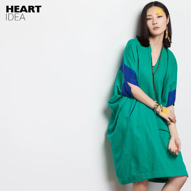 Женское винтажное платье LYNETTE'S свободное зеленое с v образным вырезом в