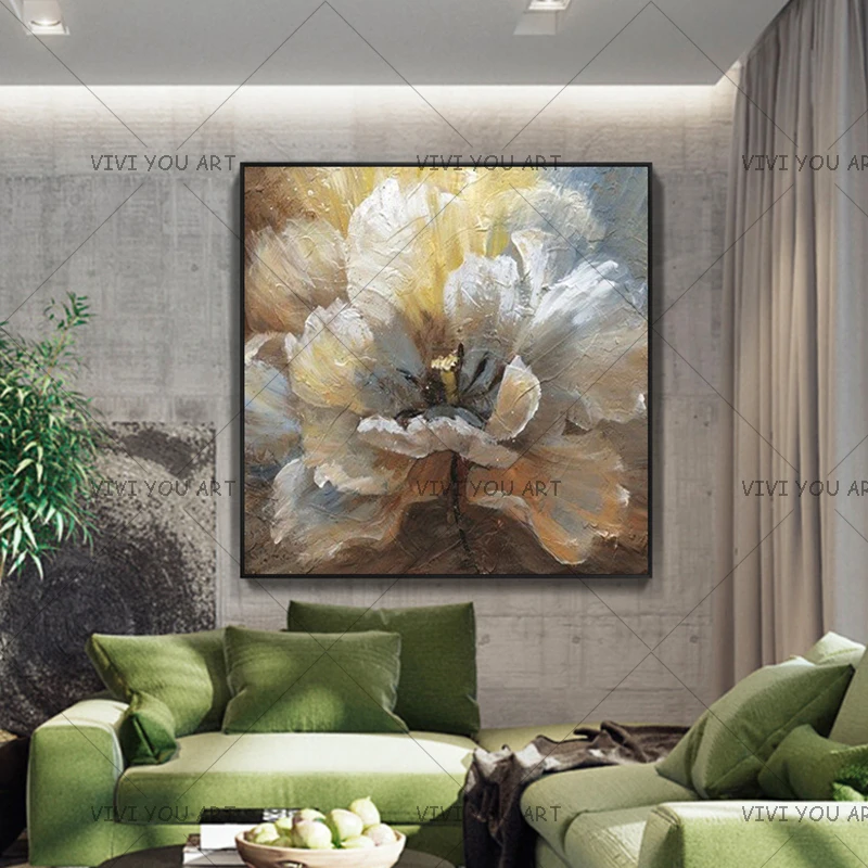 Картина маслом на стену красивые белые цветы 1 шт. холсте домашний декор для