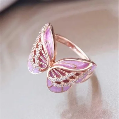 

Butterfly Crystal Zircon Wings Ring for Women Rose Gold Colors Trendy Wedding Bands Fashion Party Rings Jewelry Gift Size 5-10