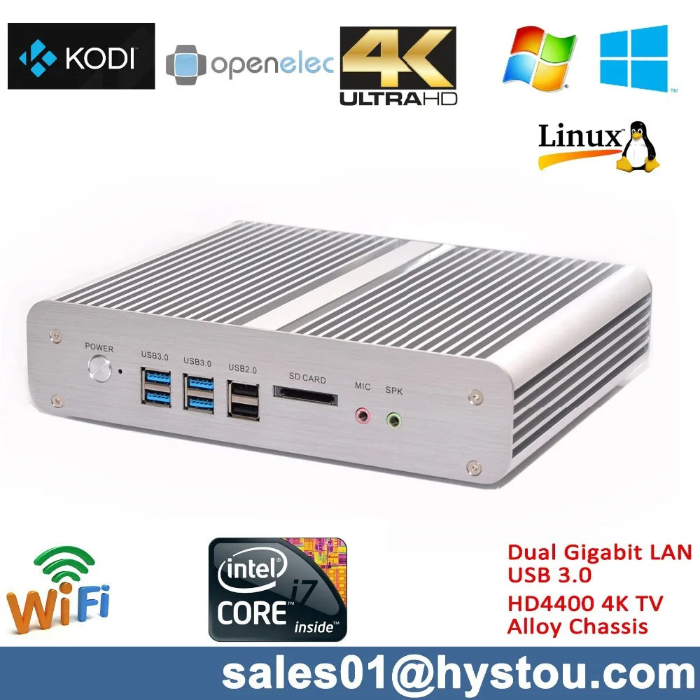 Barebone mini pc with core i7 4500U processor, Windows mini pc also support Linux OpenELEC XBMC with 4K resolution Dual LAN