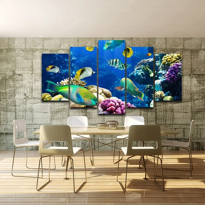 

Artistic Print Drawing on Canvas Framed Spray Decoration Home Room Office Decor Poster Wall Art Picture Tropical Fishes AE0073