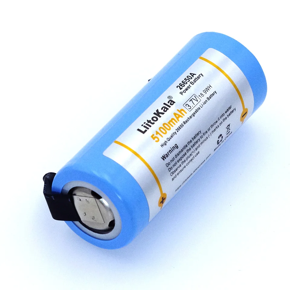 

2018 Liitokala 26650 rechargeable battery, 26650A lithium battery, 3.7V 5100mA 26650-50A blue. Suitable for flashlight+Nickel