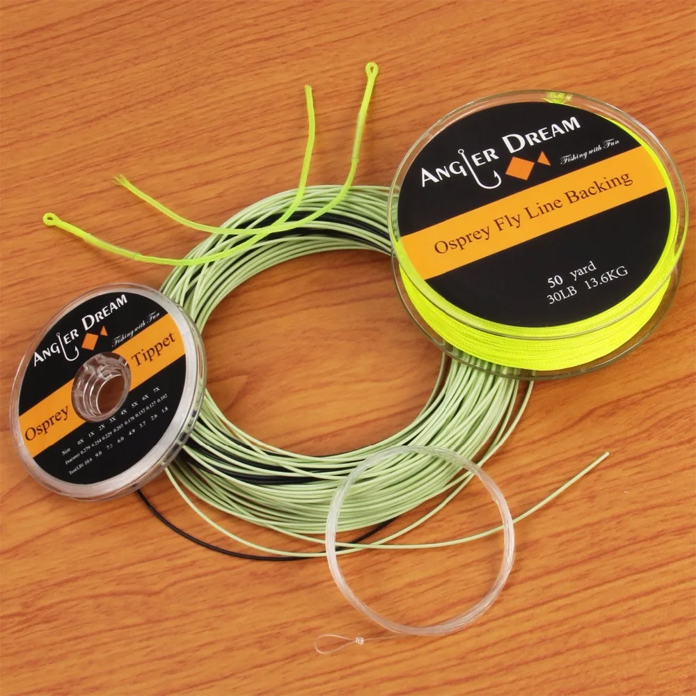 

5/6/7/8/9WT 100FT Moss Green Fly Fishing Line with Sink Tip Braided Dacron Backing Line Tapered Leader Nylon Tippet Loop