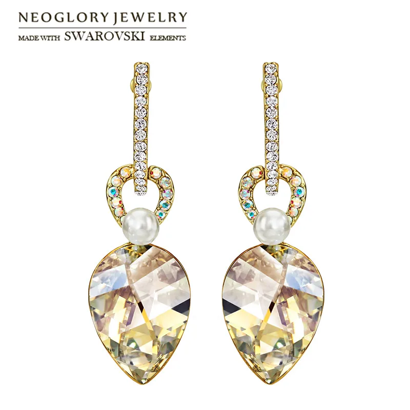 Длинные серьги-подвески Neoglory Crystal &amp стразы геометрический Овальный Стиль