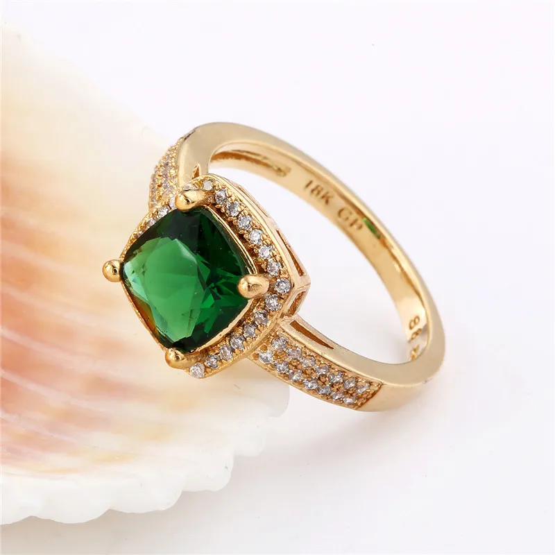 2017 BUDONG Chic Bling женское кольцо золотого цвета для женщин принцесса Зеленый Кристалл