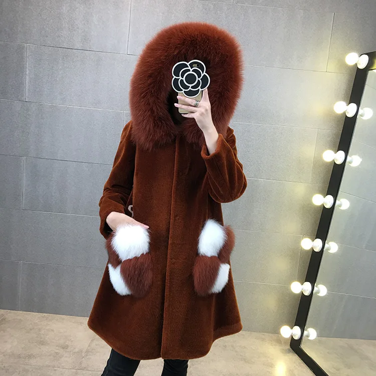 Newest Arrival Women Slim Full Pelt Hooded Faux Lamb Fur Coat Covered Button Thick Warm Outerwear SHD-035 | Женская одежда