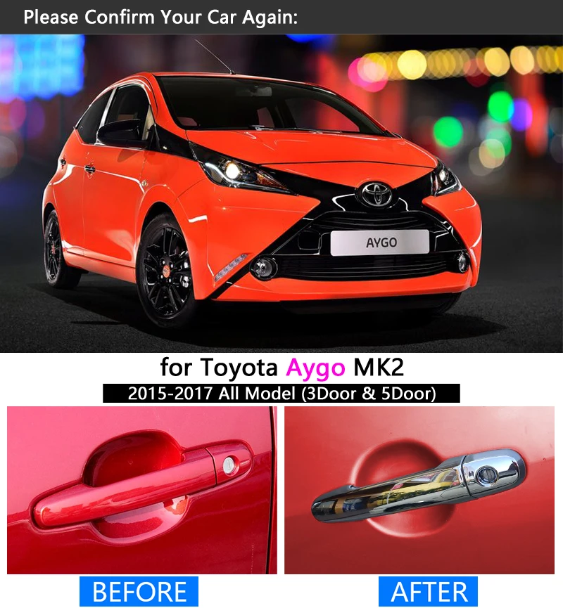 Хромированная накладка на ручку для Toyota Aygo MK2 2015 2016 2017 2018 комплект отделки 2Dr 4Dr