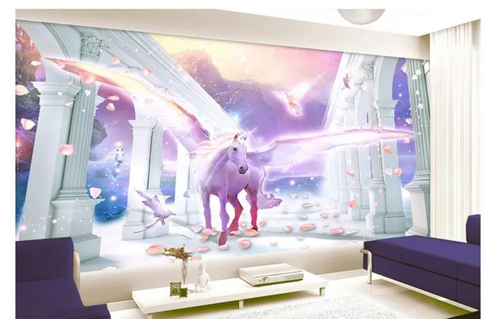 3d customized wallpaper for room Horse petals Greek European pillars photo | Обустройство дома