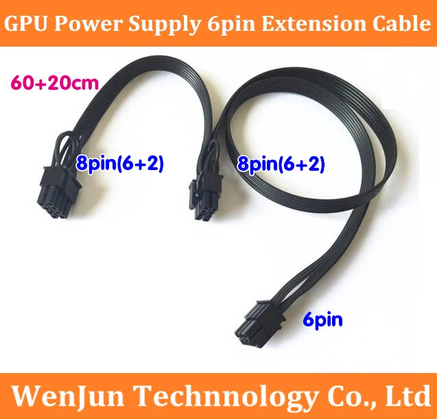 DHL  Free fast Shipping  PCI-E 6-Pin to Dual 8Pin(2+6)  GPU Power Extension  Cable 20cm+60cm Y-Type Ribbon Cable 18AWG