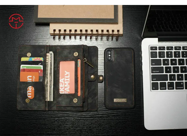 Caseme PU кожаный чехол-кошелек для IPhone X Xr XsMax многофункциональный съемный магнитный Телефон чехол для iPhone 6 6s 7 8 plus кошелек