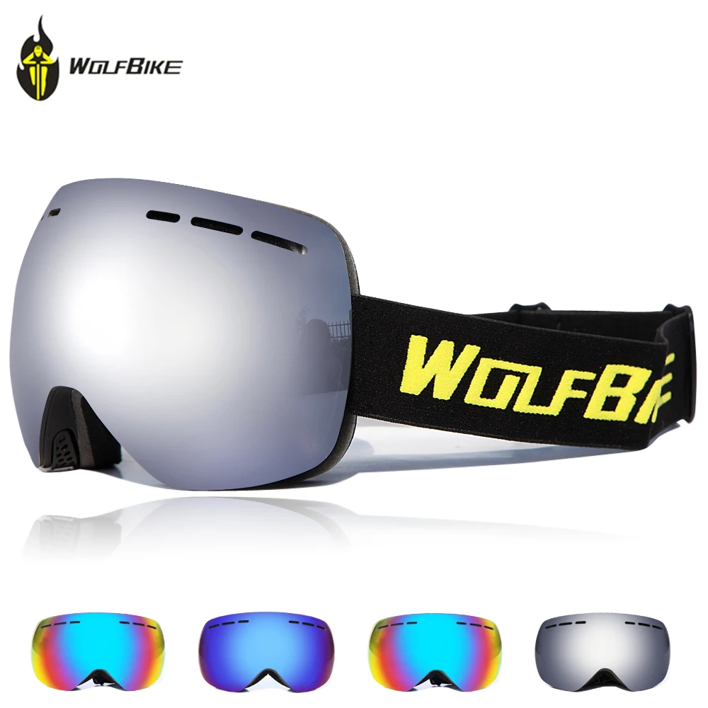 WOLFBIKE лыжные очки UV400 двухслойные линзы анти противотуманные для катания на