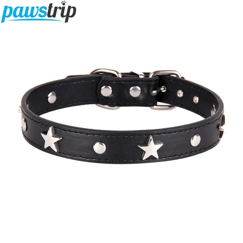 

pawstrip 6 Colors Star Studded Dog Collar Leather Puppy Neck Strap Cat Collar Adjustable Pet Collars For Small Dogs S/M/L