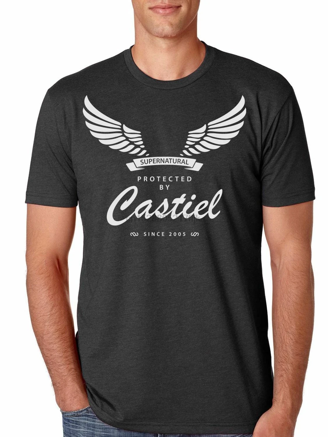 Protected By Castiel Supernatural Men Shirt In Summer of 2019 Fashion Printed Pop Cotton Man Tee Funny Shirts | Мужская одежда