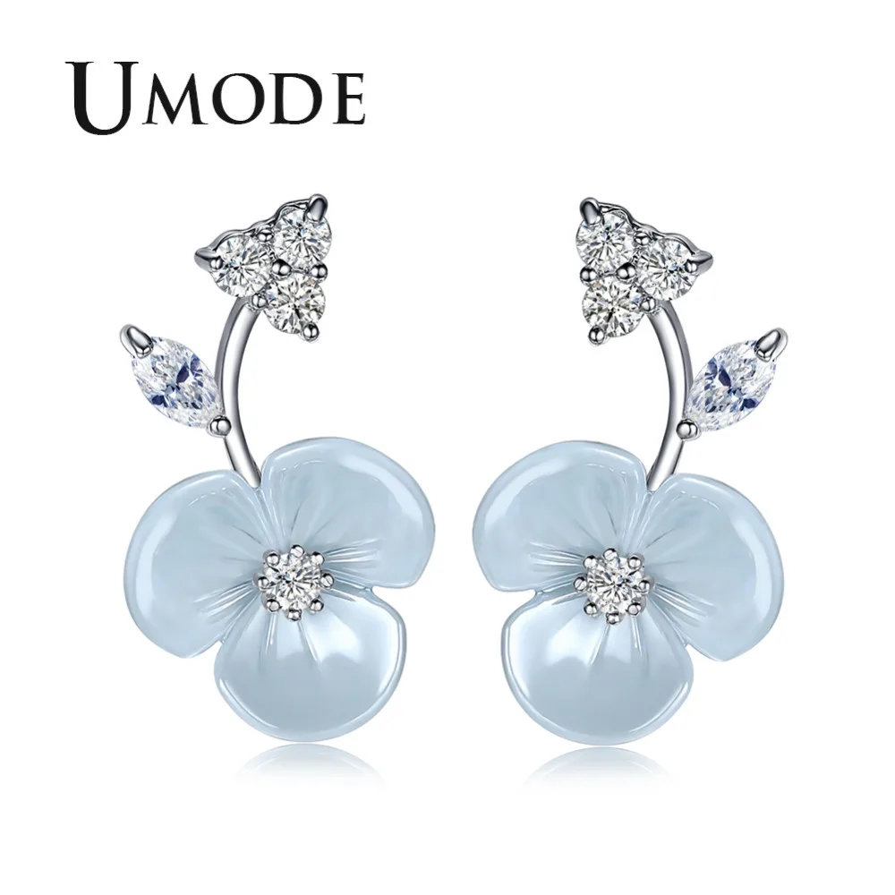 Женские серьги гвоздики с фианитом UMODE модные круглые цвета белого золота