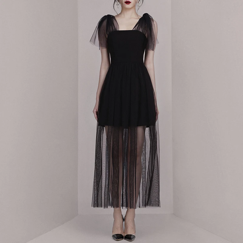 Женское Короткое платье INDRESSME летнее Сетчатое с расклешенными рукавами и