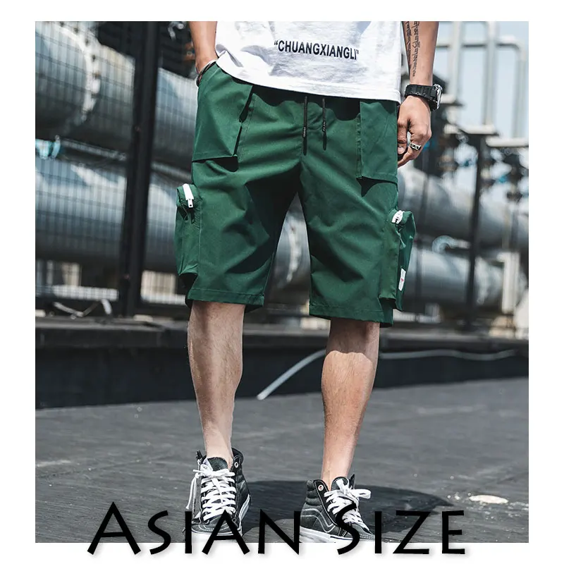 Green(Asian size) Privathinker мужские летние хип-хоп шорты-шаровары до колена шорты в уличном стиле мужские черные шорты Карго с большими карманами размера плюс - Цвет: Green(Asian size)