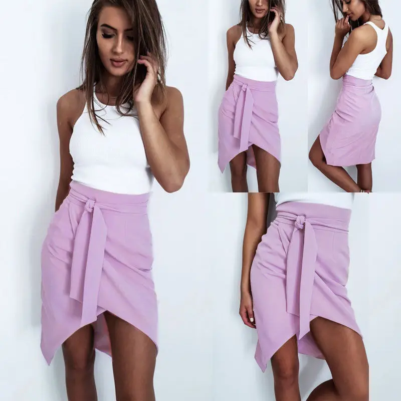 2019 Ladies Women Spring Sexy Bandage High Waist Pencil Bodycon Skirts Party Solid Short Mini Skirt | Женская одежда