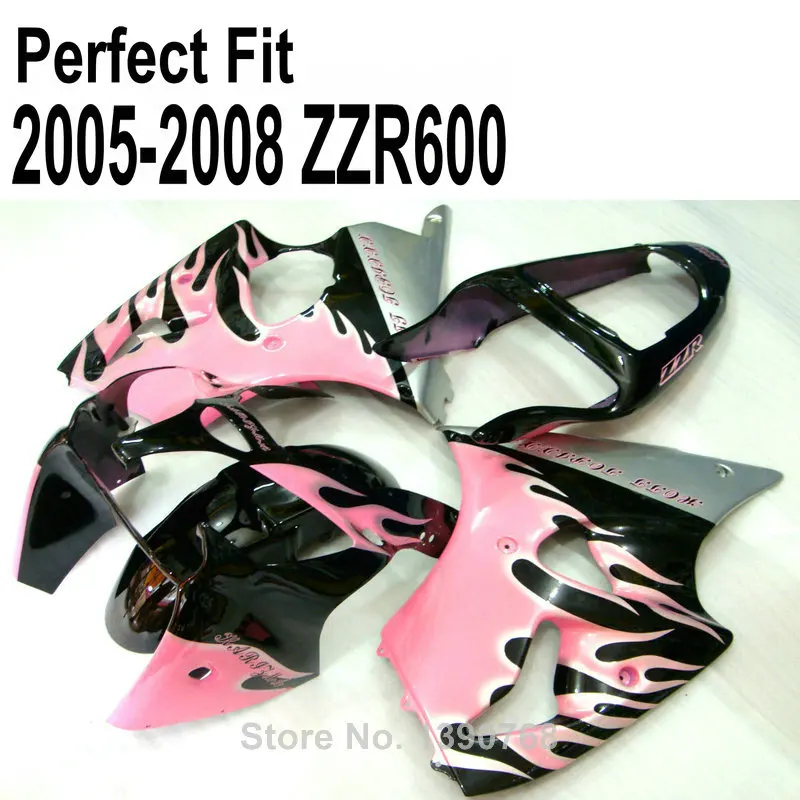 

black flames ABS fairing kit for Kawasaki ZZR600 2005 2006 2008 05 06 08 pink fairings TP58