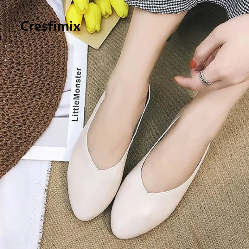 Cresfimix chaussures плиты Женская мода из мягкой pu искусственной кожи без шнуровки белый