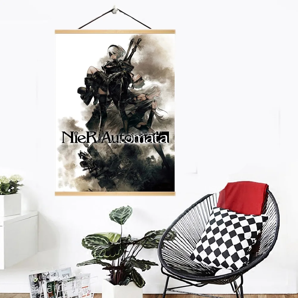 Игровой плакат NieR Automata украшение для дома гостиная Свиток из массива дерева