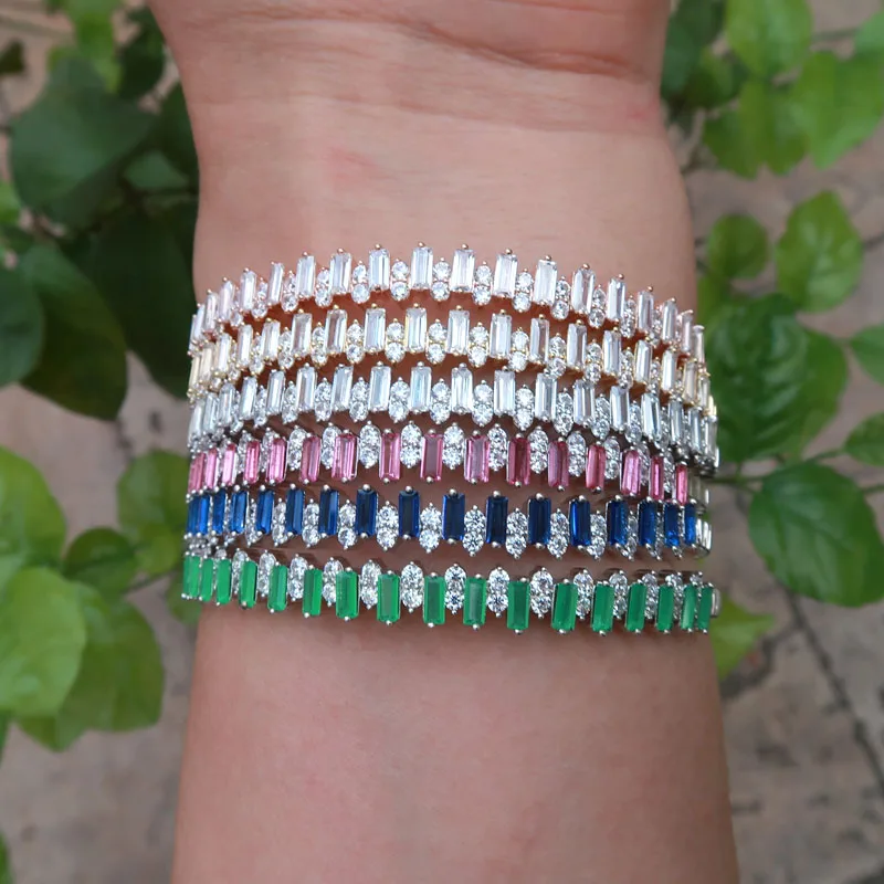 Топ 2017 новейшая мода AAA кубический цирконий багет браслет тонкий манжета медная