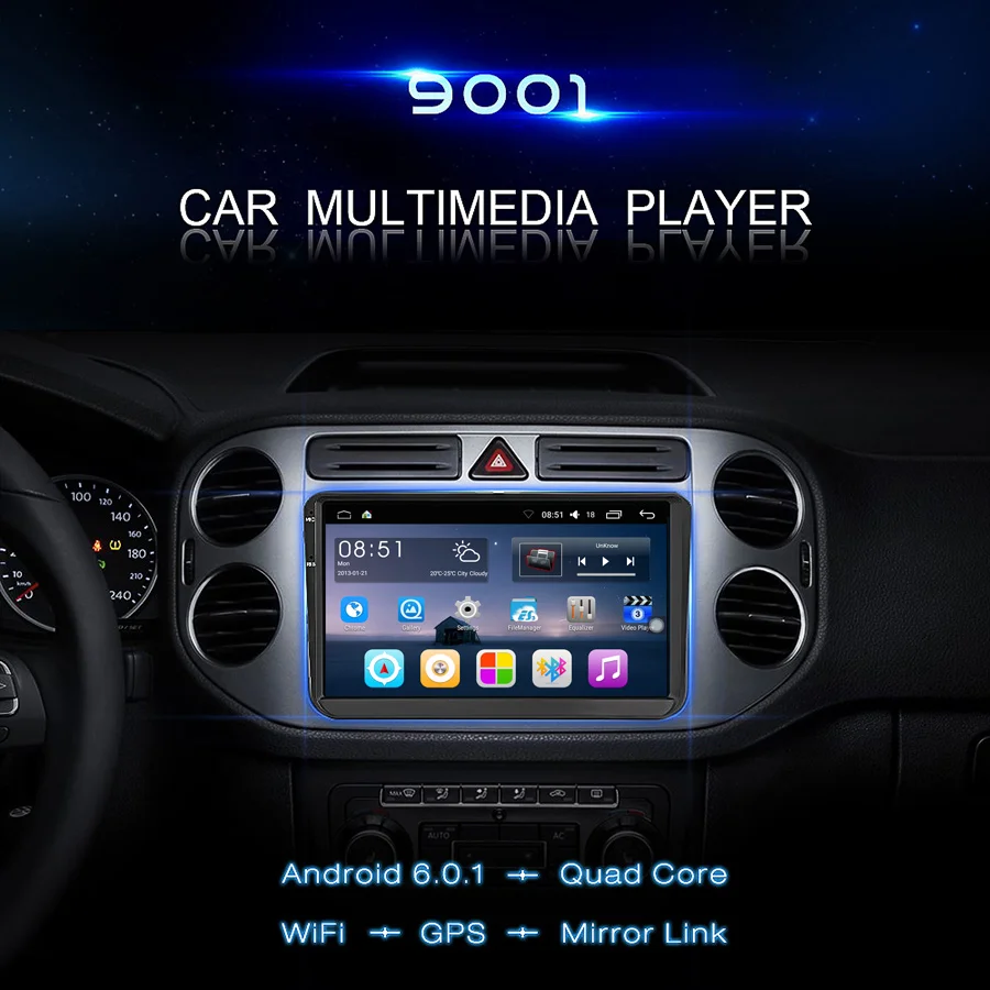 Автомобильный мультимедийный плеер TOPSOURCE VW9001 2 Din 16 ГБ GPS Android 9 дюймов Wi-Fi FM Mirror Link