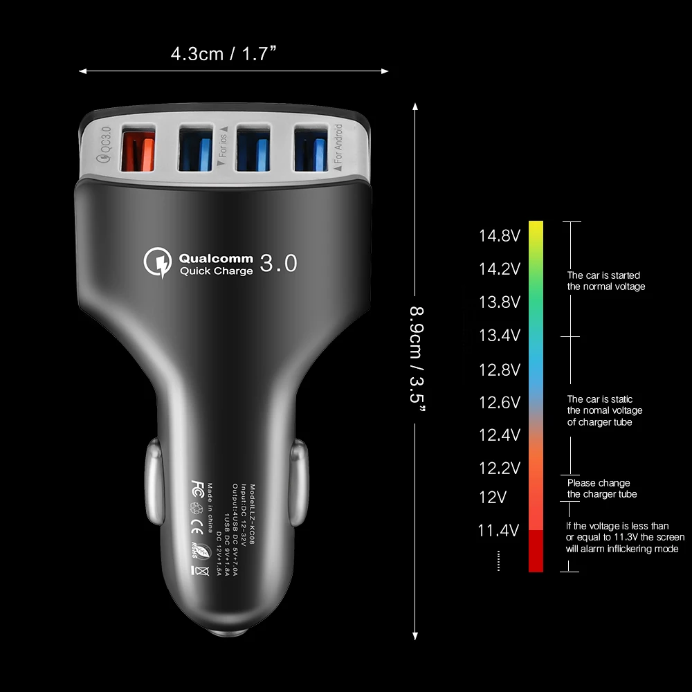 4 USB Автомобильное зарядное устройство Быстрая зарядка 3 0 мобильный телефон QC