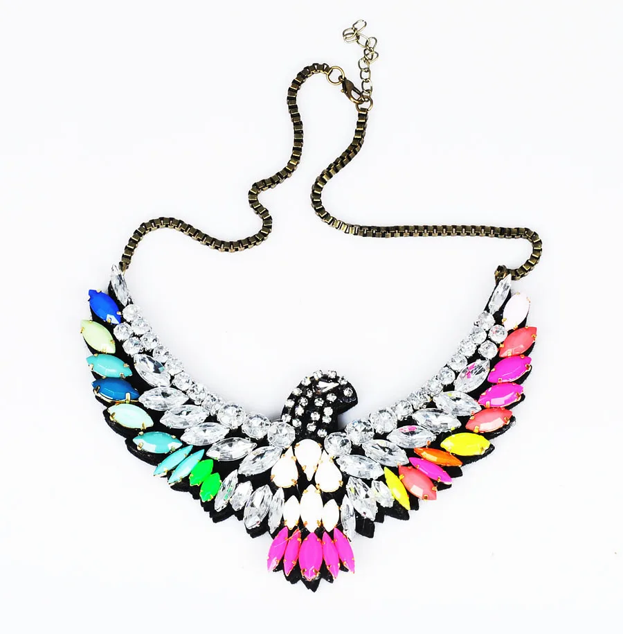 N00192 European and American big sho * rouk super beautiful gamstone mosaic crystal necklace clavicle short paragraph retro Eagl | Украшения