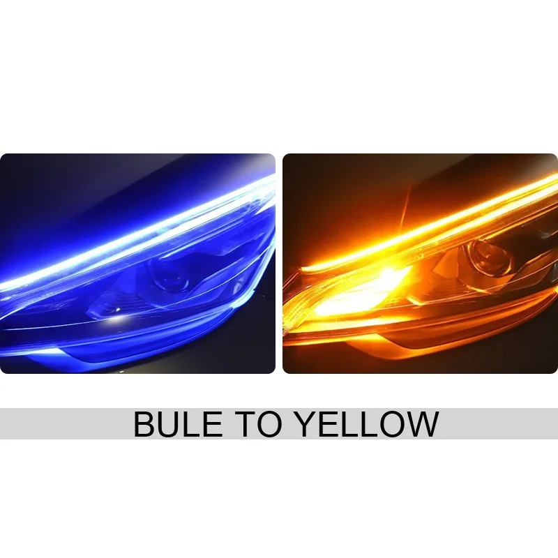 Blue flowing yellow SUNKIA 2 шт./пара автомобиля светодиодный дневные ходовые огни со струящимся желтый Поворотная сигнальная лампа супер тонкий 30/45/60 см; 3 размера; дневные ходовые огни светильник - Испускаемый цвет: Blue flowing yellow