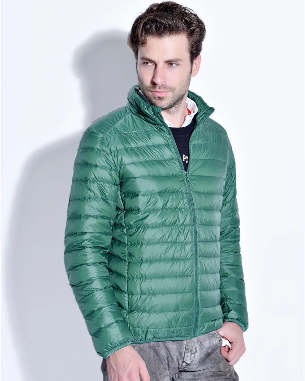 Зима 2017 мужские куртки на утином пуху Uwback приталенные сверхлегкие повседневные с