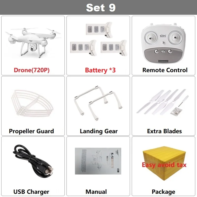 Set9 720P 3B White Радиоуправляемый Дрон Teeggi S70W с регулируемой камерой FPV 1080P HD gps Профессиональный Квадрокоптер Вертолет VS X8 Pro X8Pro - Цвет: Set9 720P 3B White