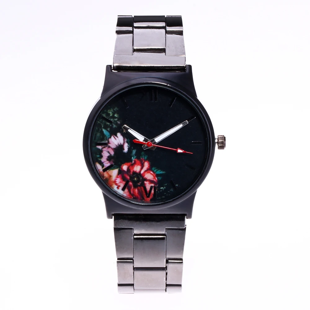 Новый Креативный цветочный дизайн повседневные женские часы модные черные из