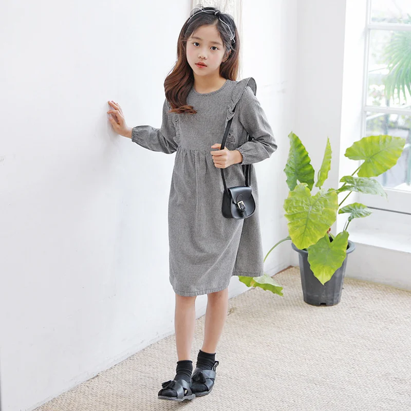 New 2019 Brand Baby Dress Toddler Girls Clothes Children Plaid Girl Ruched for Teenager Long Sleeve 3-12y | Детская одежда и обувь