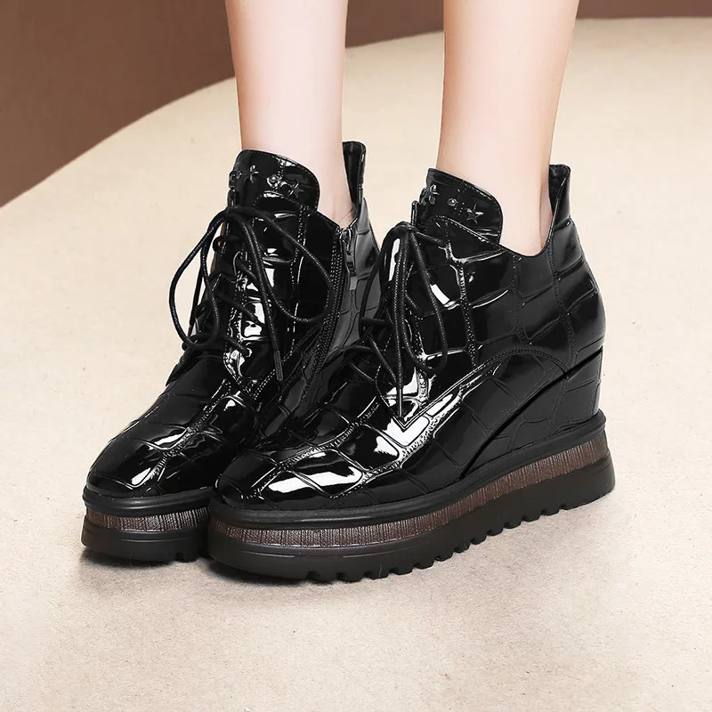 YMECHIC/2018 женские ботинки на платформе обувь танкетке и молнии каблук 8 см Bota Feminina
