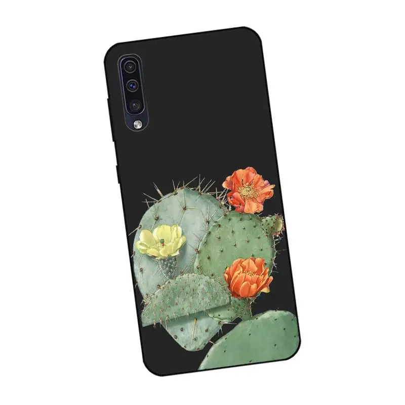 P025 Cactus Cute Black Silicone Case For Samsung Galaxy A6 A7 A8 A9 A10 A30 A40 A50 A60 A70 A80 A90 5G A20E Plus |