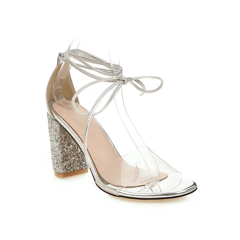 Яркие Блестящие Босоножки YMECHIC с ремешком на щиколотке черные белые прозрачные