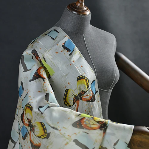 Big butterfly print 100% Pure silk organza satin fabric animal design SOZ143 | Дом и сад