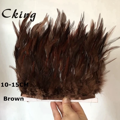 Brown 10 метров белый Куриный перо планки 10-15 см 4-6 дюймов DIY седло для петуха перо отделка бахромой пришит на атласной лентой ремесла - Цвет: Brown