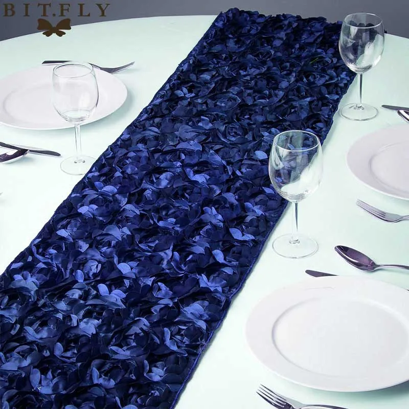 nave blue Новые модные атласные настольные дорожки с розочками 30x275 см, 3D грандиозная Роза, украшения для свадебной вечеринки, домашний текстиль, настольные дорожки - Цвет: nave blue