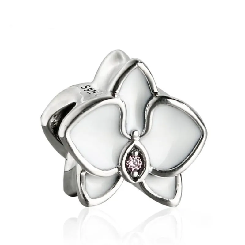 Authentic 925 Sterling Silver Jewelry Orchid White Enamel Fashion Charms Beads Fits Charm Women Bracelets | Украшения и